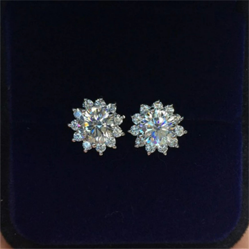 Sunflower 2ct Lab Diamond Stud Earring Real 925 sterling silver Engagement Wedding Earrings for Women Bridal Charm Party Jewelry