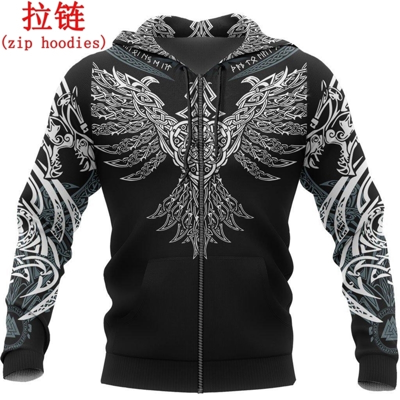 Viking Huginn Pullover Hoodie for Men/Women Harajuku Fashion hooded Sweatshirt Raven Tattoo Casual Jacket sudadera hombre DW0033 201020