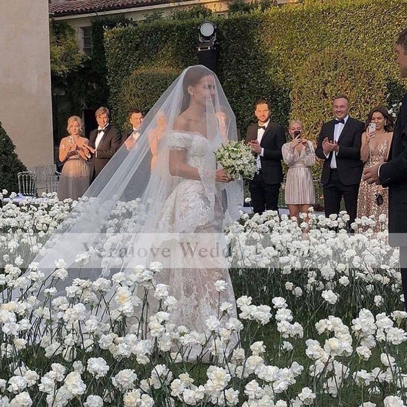 Country Garden Mermaid Wedding Dress 2022 Off Shoulder vestido de noiva Plus Size Lace Sweep Train Bride Dress