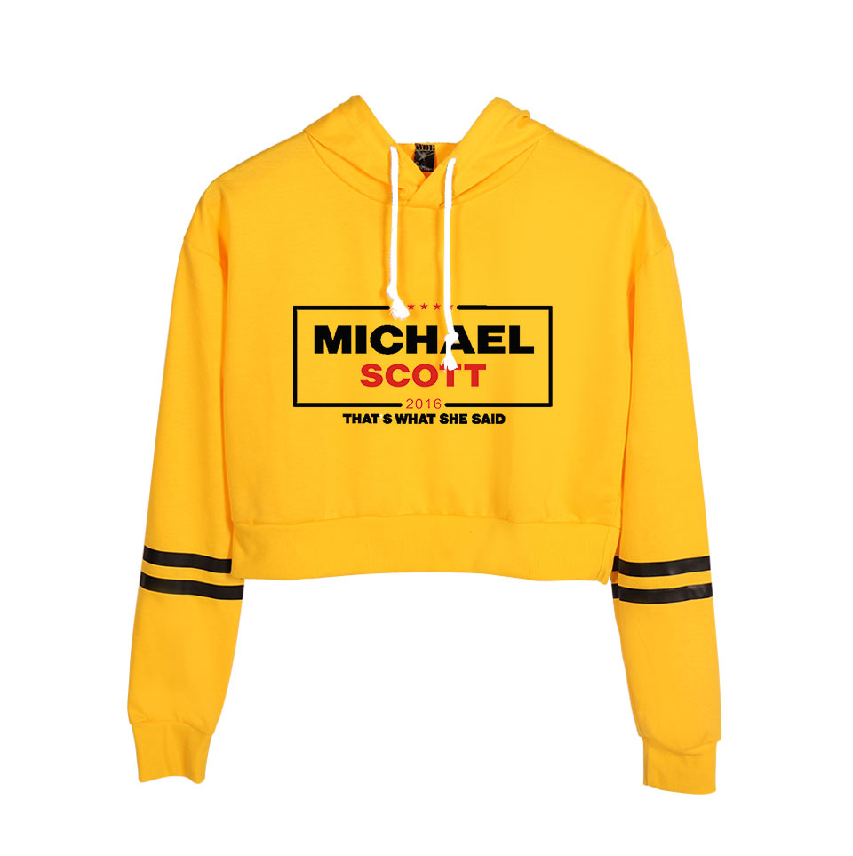 The Office TV Show Dunder Mifflin Long Sleeve Cropped Hoodies Women Hooded Pullover Crop Top Girls Casual Streetwear Clothes T200525