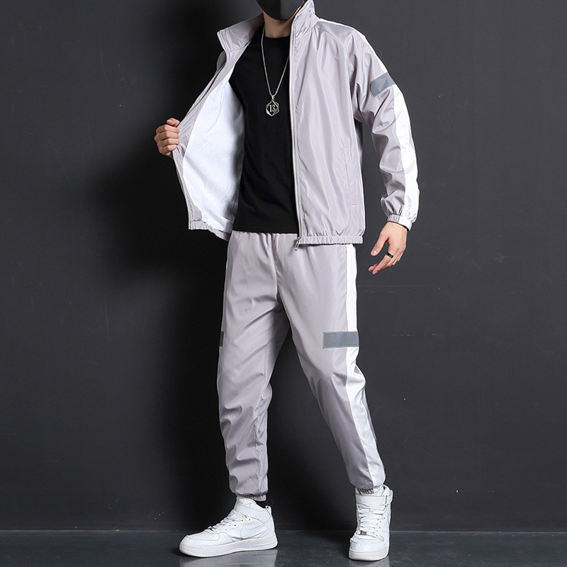 Men Fashion Tracksuit Spring Autumn Reflective Sweatshirt Sweatpants Tracksuit Set Men Patchwork Slim Fit Sweat Suits 201210