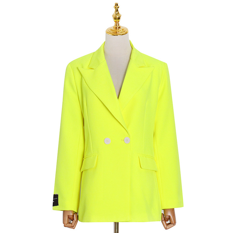 Loose Casual Chic Neon Yellow Blazers for Women Fashion All-match Coats Temperament Office Lady Tops Female Spring 210525