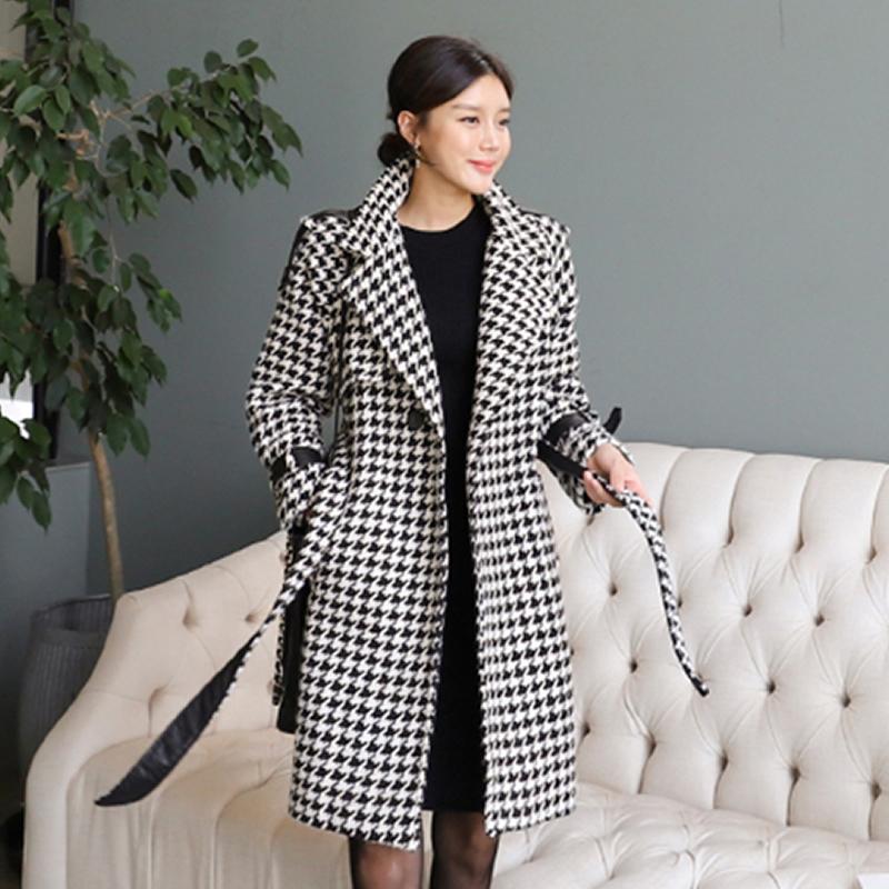 Women Wool Coat Plaid Loose Long Double Breasted Fashion Female Coats Autumn Winter Outerwear 2021 Jackets Trench Sashes WJ156