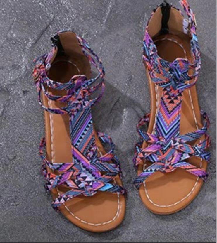 Sandals 2021 Women Summer Shoes Fashion Bohemia Colorful Gladiator Flats Ankle Strap Ladies Casual Plus Size 35-43