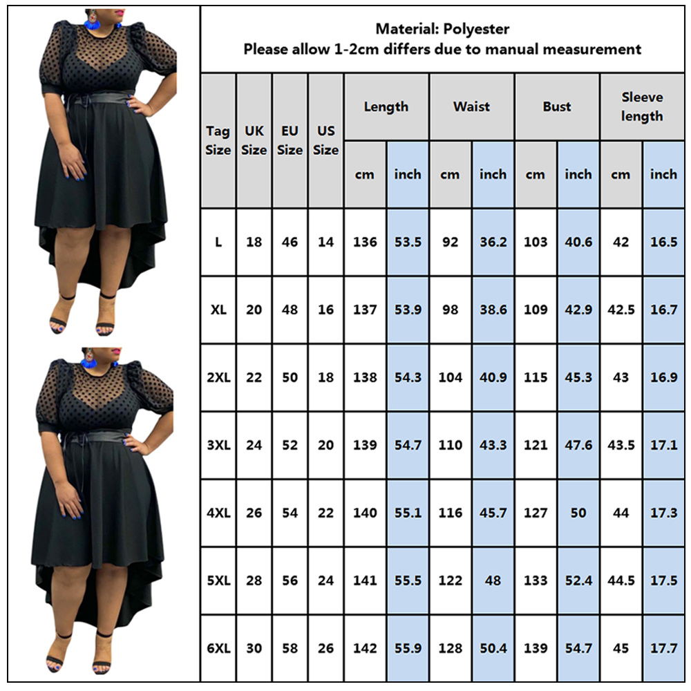 6XL Plus Size Black Dress For Women Puff Sleeve Asymmetrical Dresses Female Vintage Polka Dot Dress With Sashes Party Dress D20 210309