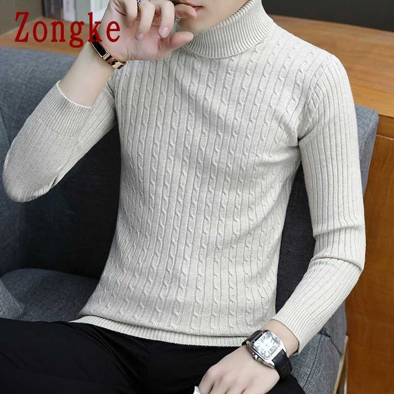 Zongke Thin White Turtleneck Men Sweater Pullover Men Clothing Korean Men Turtle Neck Winter Clothes M-3XL 210818