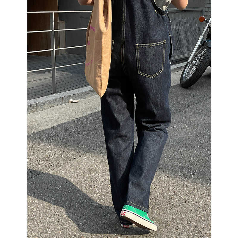Vintage Wide Leg Loose Soft Silm Denim Pants Women Fashion Simple All-match Overalls Elegant Temperament Strap Bottoms 210525