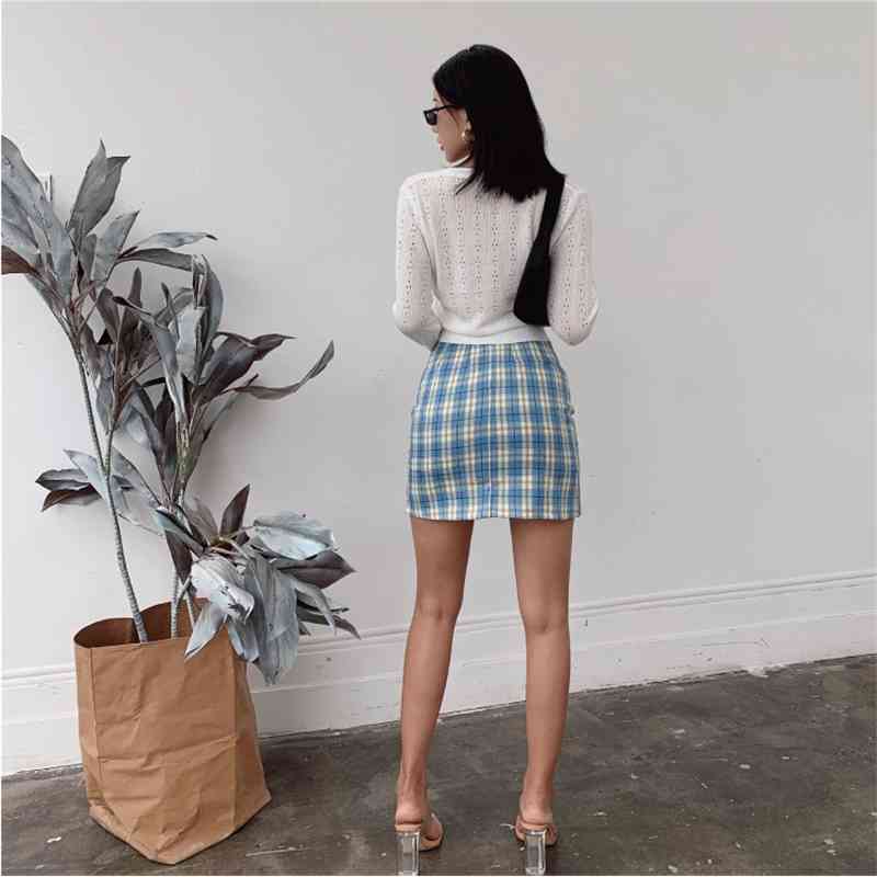 Women Split Details Plaid Mini Skirt with Under Shorts Skort In Check 210621