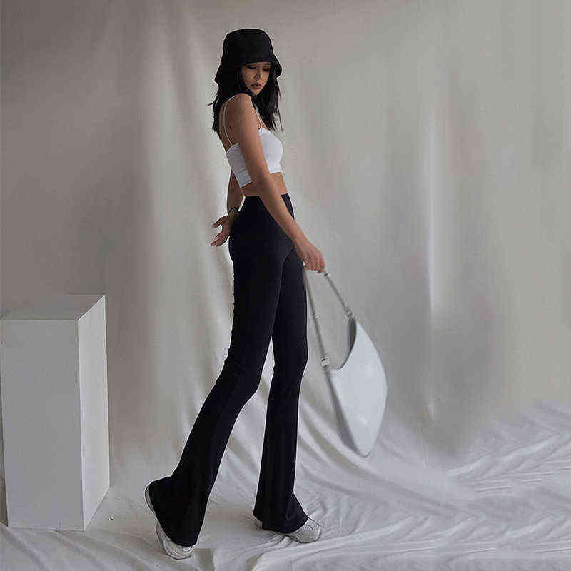 Women High Waist Bell Bottom Pants Autumn Winter Black Slim Fleece Warm Flared Trousers Korean Fashion Harajuku Clothing 211115