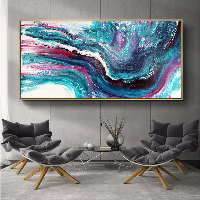 Abstract Art Watercolor Blue Painting Big Size Wall Pictures for Living Room Modern Decorative Painting Unframed