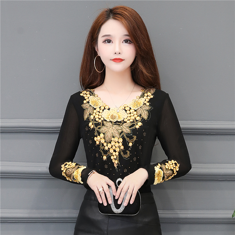Women's Spring Autumn Lace Shirts Women's Shirt Embroidery Casual Blouses Turtleneck Temperament Women's Tops DD8286 210308