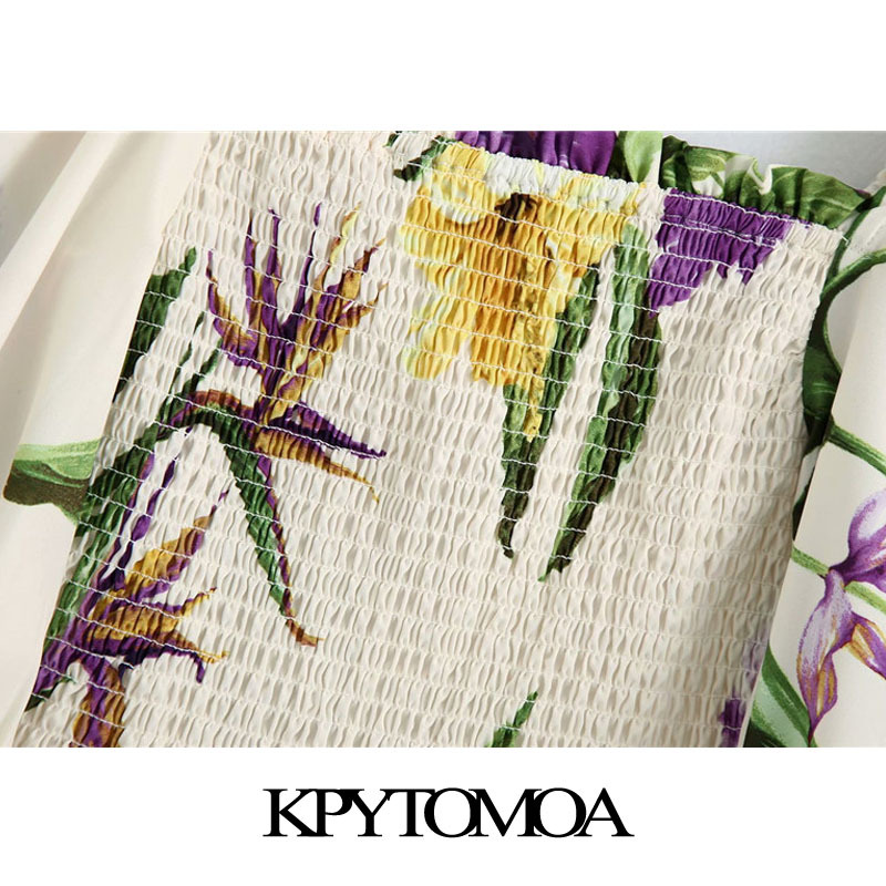 KPYTOMOA Women Fashion Floral Print Ruffled Cropped Blouses Vintage Lantern Sleeve Elastic Smocked Female Shirts Chic Tops 210225