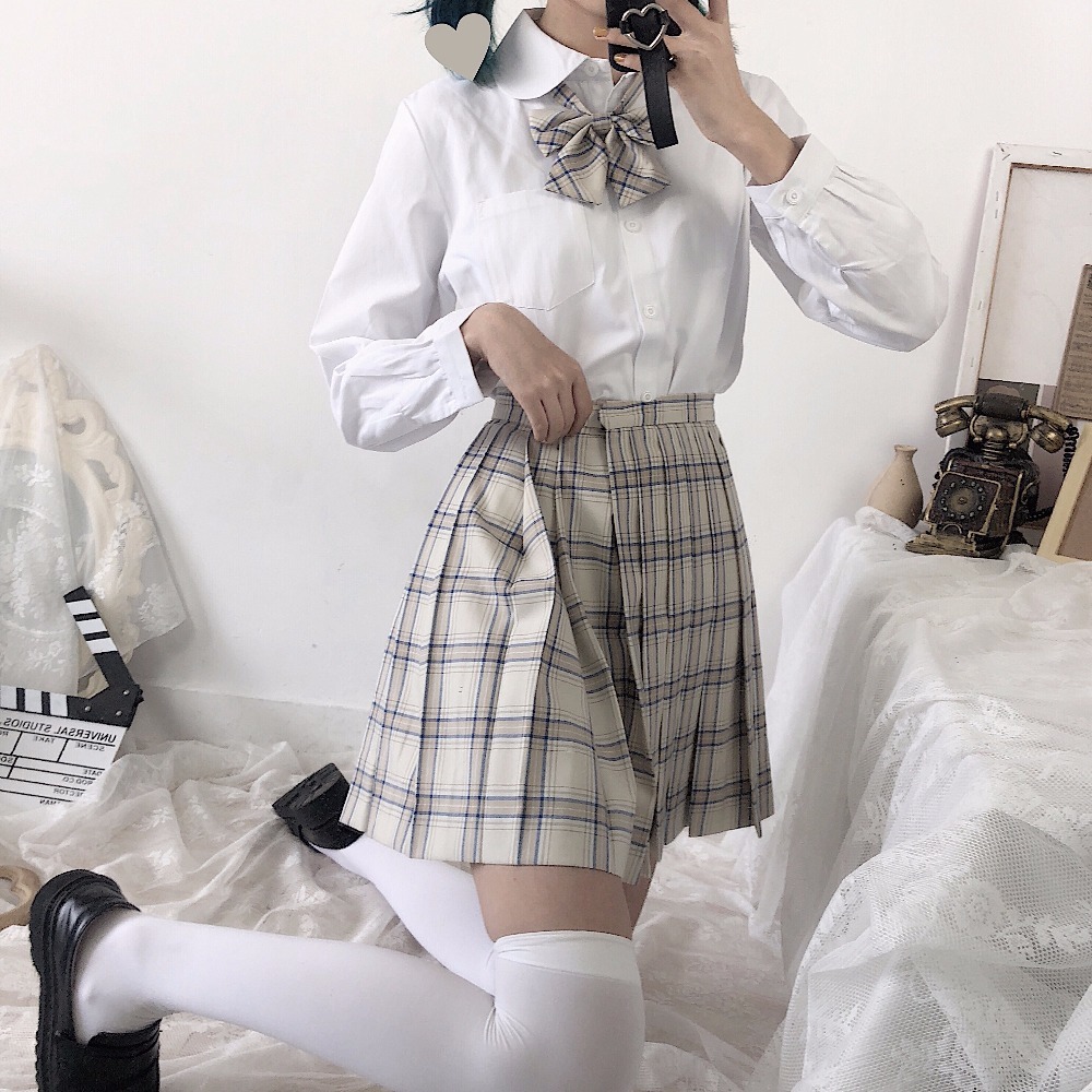 Japanese Preppy Style Orthodox Pleated Skirt School Student JK Uniform Short Skirts Grid Hight Waist Women's Pocket Bust skirt 210306
