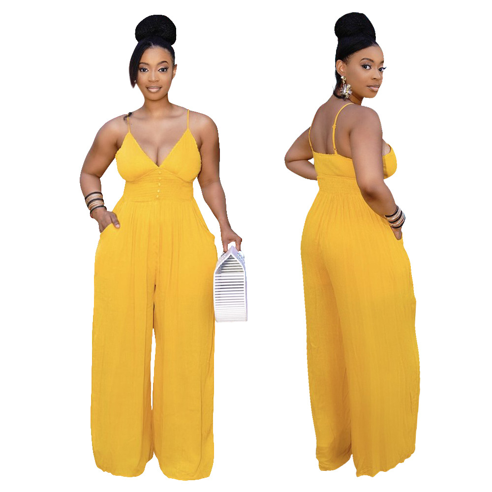Large women's Jumpsuit Chiffon solid color suspender button straight pants, Yellow
Large women's Jumpsuit Chiffon solid color suspender button straight pants, Yellow