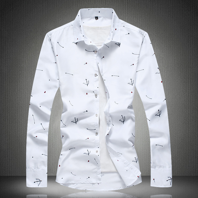 2021 New Men's Shirt Sleeve Mens Dress Bow and Arrow Pattern Shirts Big Size M- 5xl 6xl 7xl H4ki