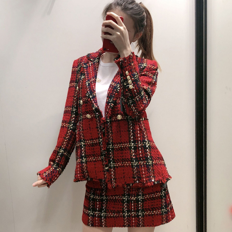Chic Pockets Buttons Tweed Skirts Women Fashion Casual Plaid Skirt Elegant Ladies A Line Mini Skirts Casual Faldas 210309