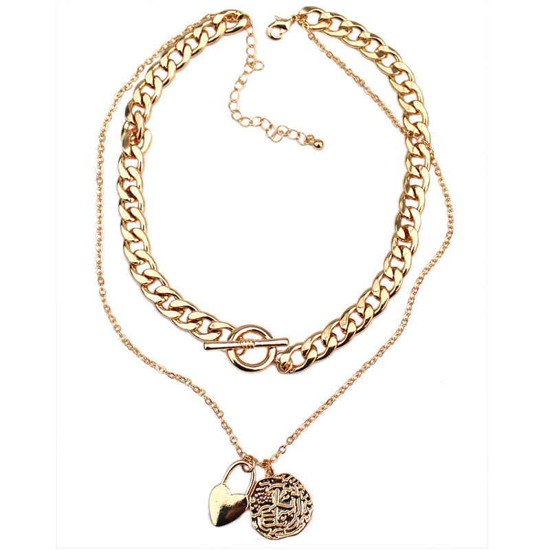 Gold Color Steel Multi-layer Cuban Link Chain Heart Pendant Lock Necklace Hip-hop Cool Handsome Clavicle Chain Exaggerated, Silver
Gold Color Steel Multi-layer Cuban Link Chain Heart Pendant Lock Necklace Hip-hop Cool Handsome Clavicle Chain Exaggerated, Silver