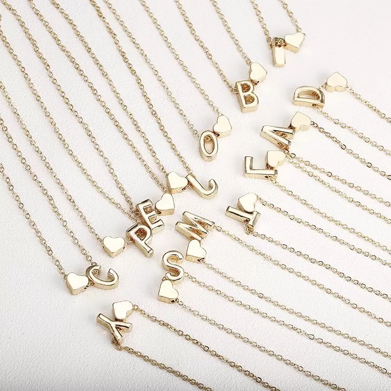Declicate 26 Initial English Letter Heart Necklace Gold Silver Color A-Z Charm Alphabet Pendent Necklaces Chain for Women Anniversary Wedding Jewelry 