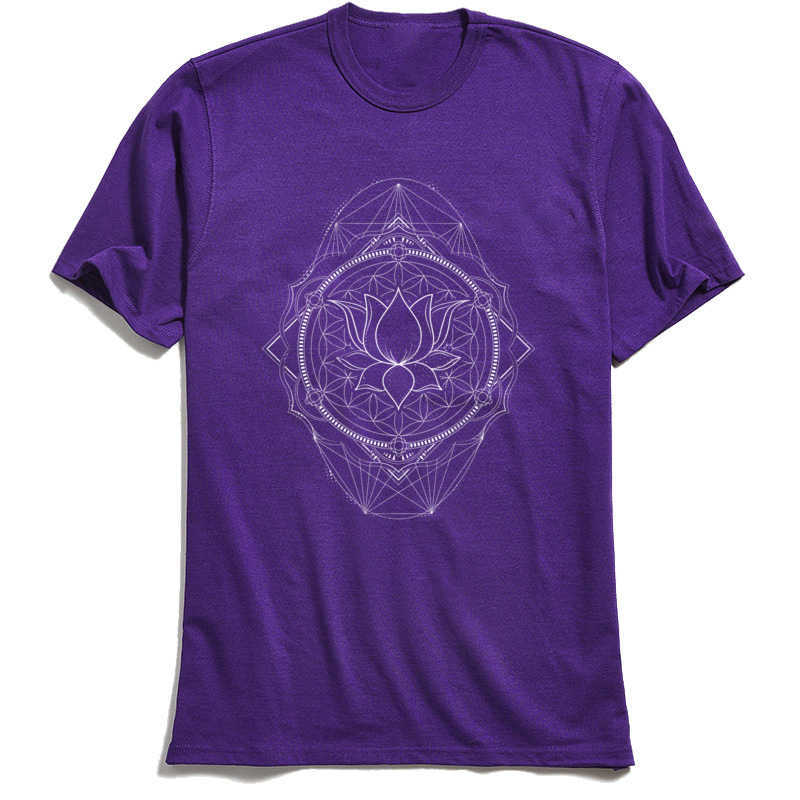 Lotus Of Life T-shirt Men Sacred Geometry T Shirt Gift Tees Crew Neck Pure Cotton Tshirt Short Sleeve Tops Fashion 210629
