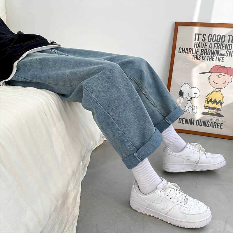 Jeans women's simple Harajuku winter plus velvet thickened high waist thin all-match straight wide-leg loose old pants hip hop 210526