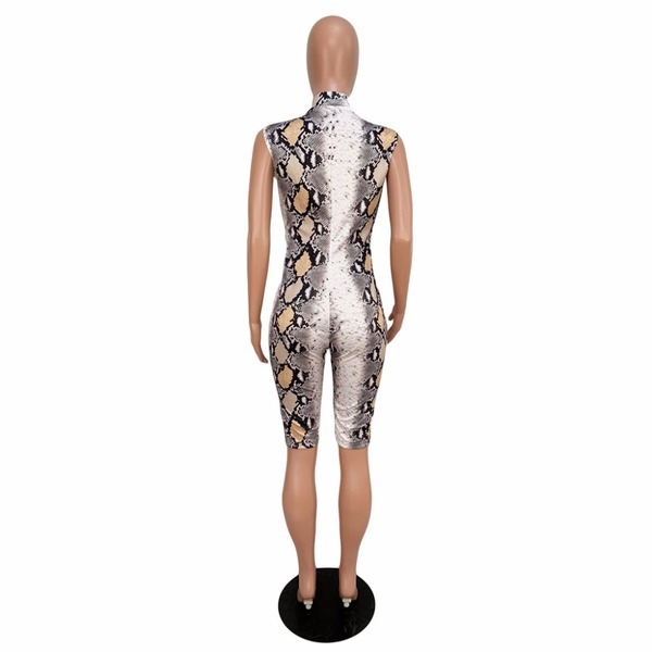 women leopard print zip open sleeveless skinny knee length leggings jumpsuits fashion high street wear rompers playsuit GLM7166 Y0625