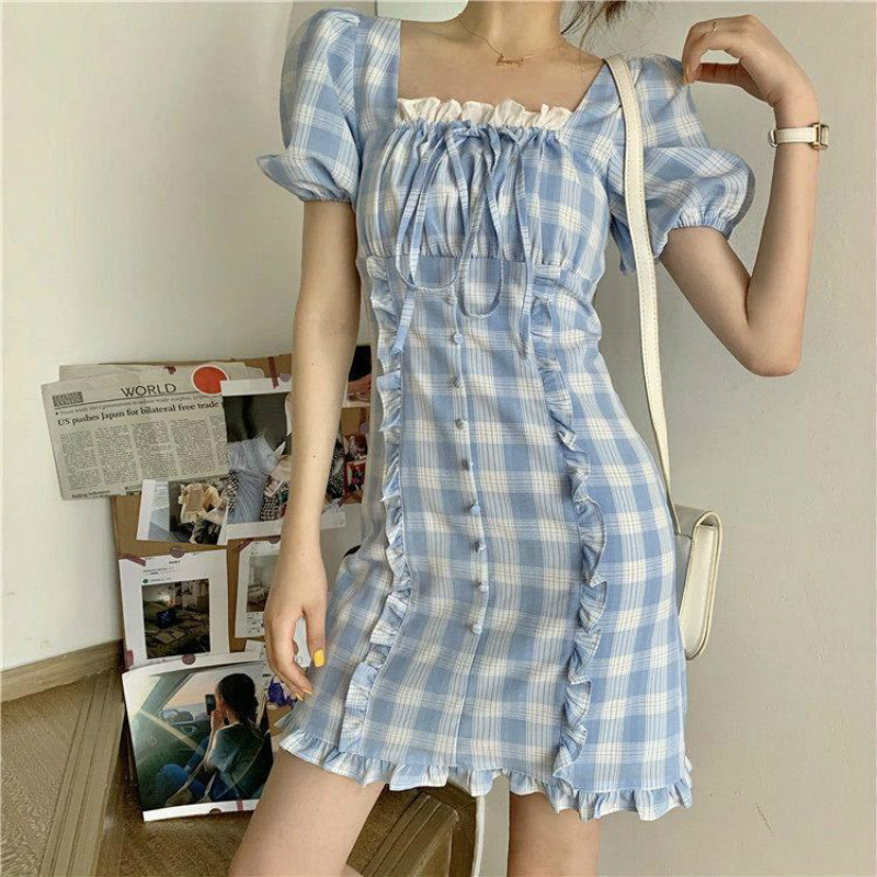 Women French Plaid Dress Kawaii Sweet Plaid Sundress Sexy Ruffle Puff Short Sleeve Dress Mini Dresses for Women Summer, Black;gray
Women French Plaid Dress Kawaii Sweet Plaid Sundress Sexy Ruffle Puff Short Sleeve Dress Mini Dresses for Women Summer, Black;gray