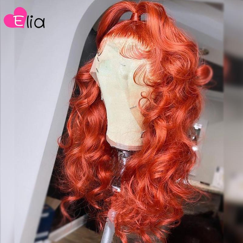 Elia Orange Red Lace Front Wig Body Wave Human Hair Wigs Remy Peruvian 100% Pre Plucked Transparent For Black Women