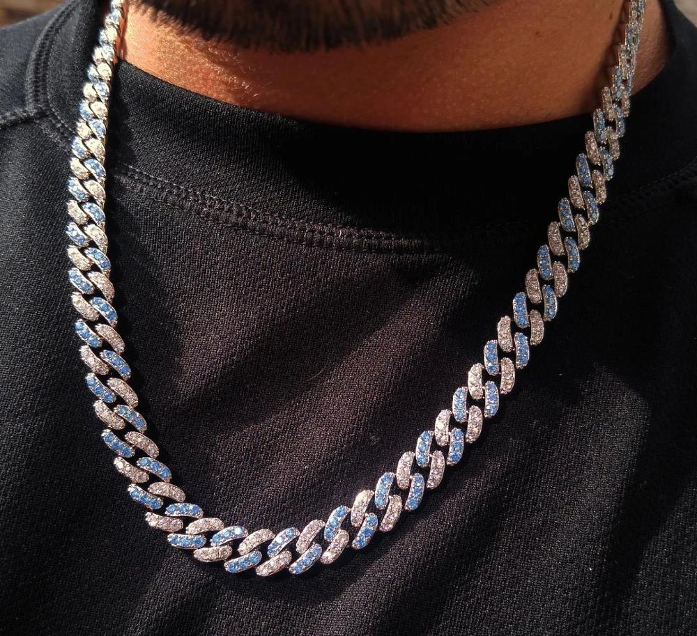 9mm cz cuban chain white pink blue colorful cubic zirconia thin cuban link chains hip hop bling men boy necklace jewelry