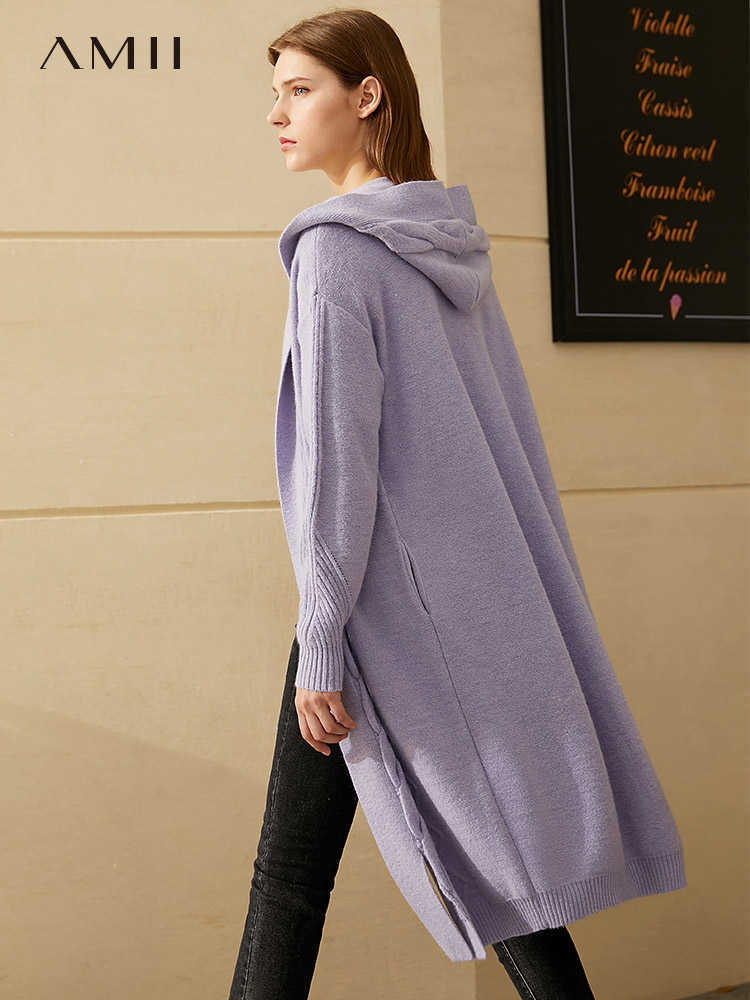 Minimalism Autumn Winter Female Cardigan Fashion Solid Hooded Knitted Cardigans For Women Simple Coat 12070552 210527