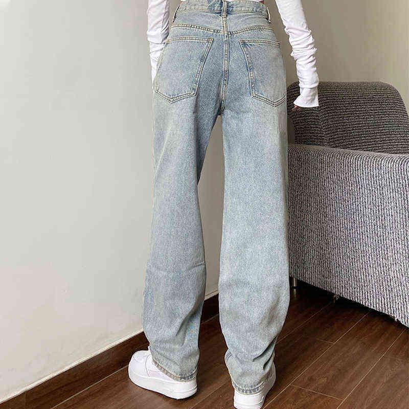Mom Jeans Women's Jeans Baggy High Waist Straight Pants Women White Black Fashion Casual Loose Undefined Trousers 211112