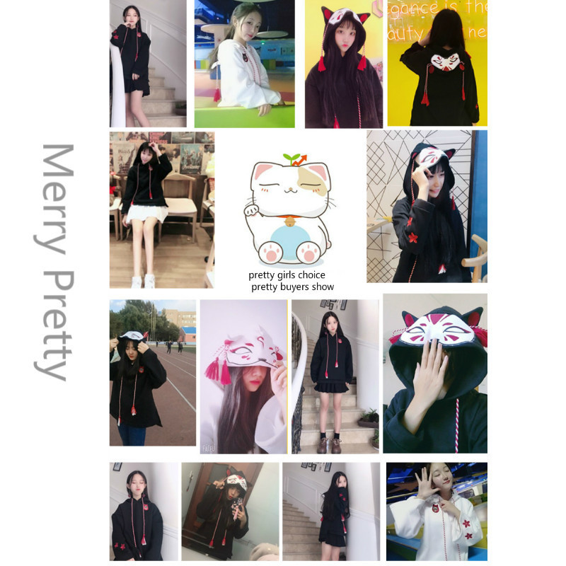 Merry Pretty Women Harajuku Embroidery Hooded Sweatshirts Long Sleeve Black White Drawstring Hoodies Sweet Girls' Pullovers 201102