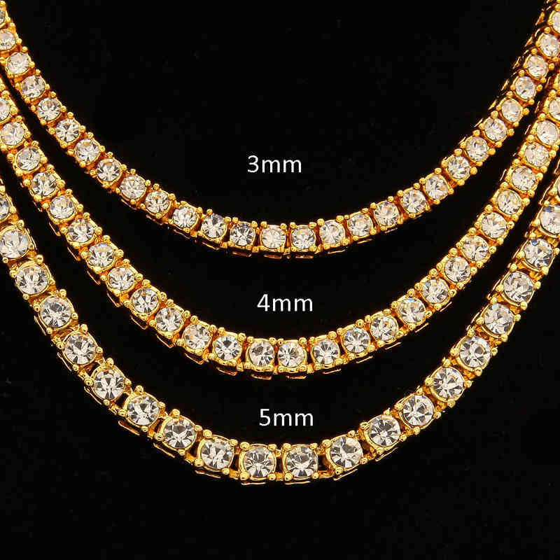 Hiphop 18k Gold Iced Out Diamond Chain Necklace CZ Tennis Necklace For Men And Women