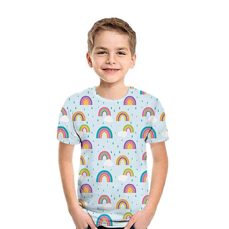 Rainbow pattern children 3D printed T-shirt animal print summer daily sports top round neck short sleeve high quality, Blue
Rainbow pattern children 3D printed T-shirt animal print summer daily sports top round neck short sleeve high quality, Blue