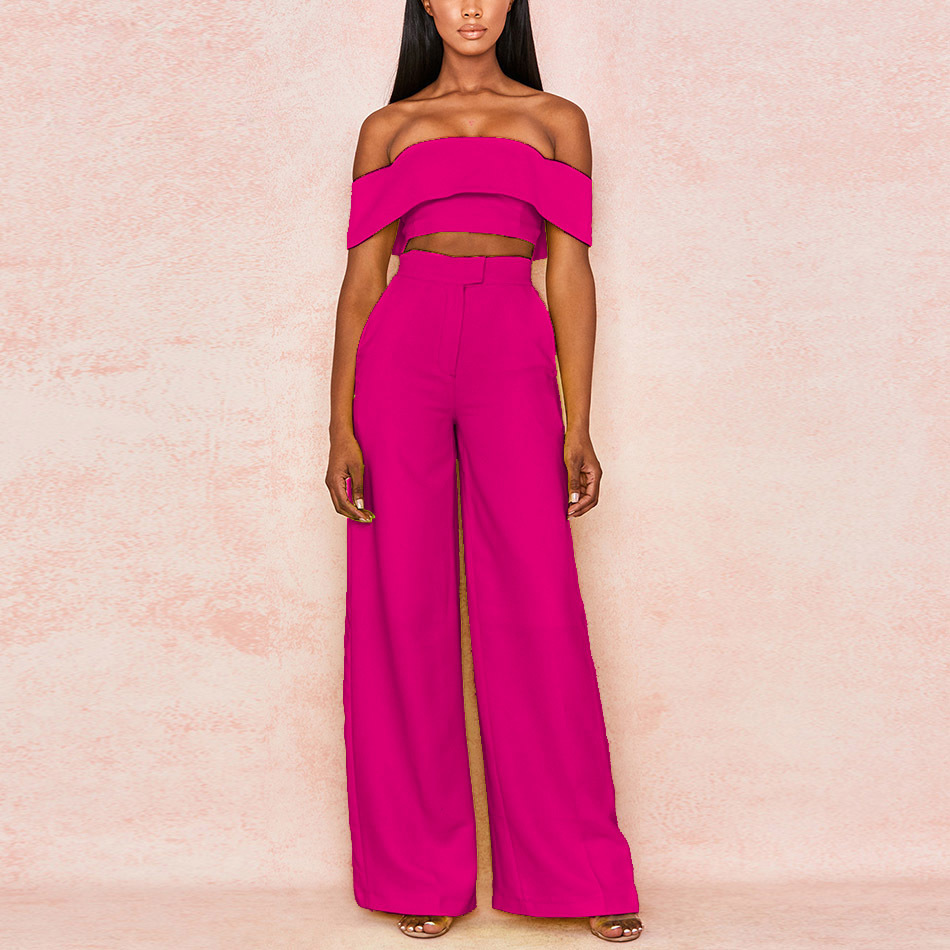 Arrival Women's Neon Sexy Off-Shoulder Tube Top and Wide Leg Pants 2 Piece Celebrity Party Set 210525