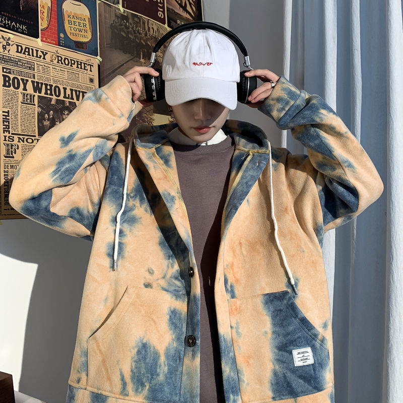 Privathinker Tiedyed Korean Style Men Hoodies Autumn Fashion Men's Hooded Outerwear Colorful Male Sweatshirts Clothing 201020