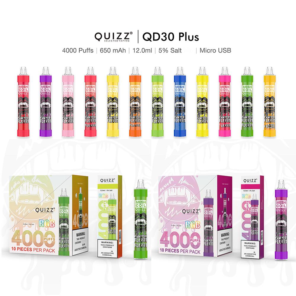 Quizz QD30 Plus Disposable Device Kit E-cigarettes 4000 Puffs Rechargeable USB 650mAh Battery 12ml Prefilled Pod RGB Light Vape Pen 100% Authentic
Quizz QD30 Plus Disposable Device Kit E-cigarettes 4000 Puffs Rechargeable USB 650mAh Battery 12ml Prefilled Pod RGB Light Vape Pen 100% Authentic
