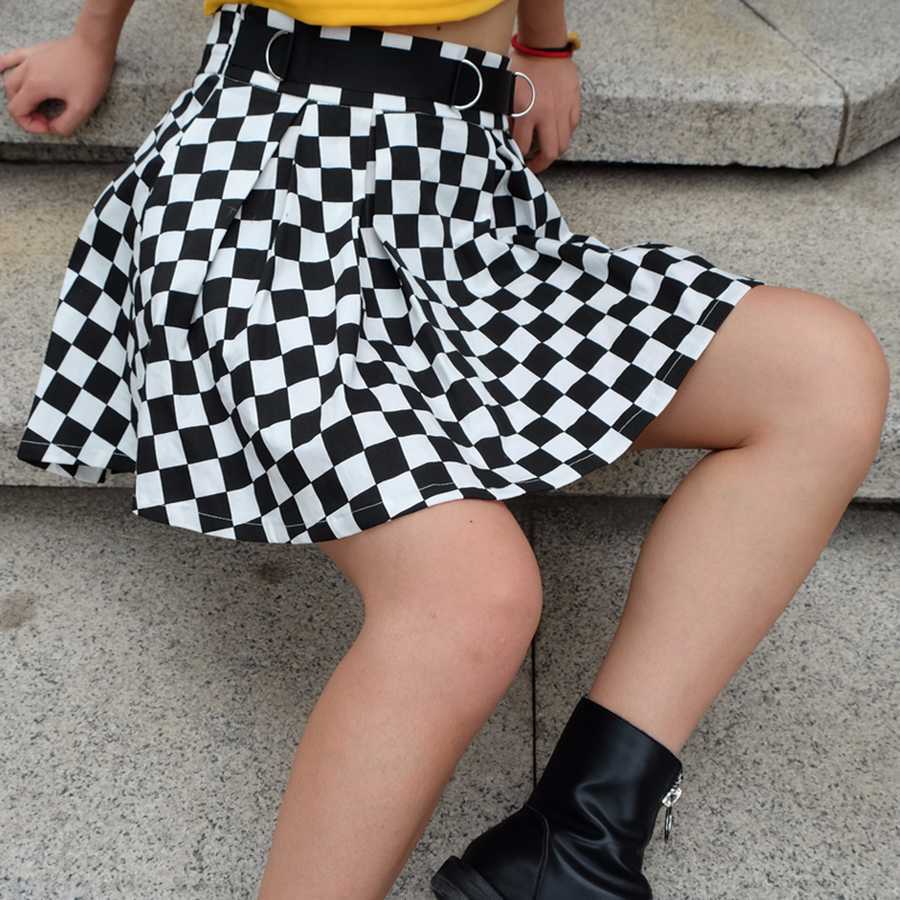 DICLOUD Pleated Checkerboard Skirts Womens Harajuku High Waisted Skirt Casual Dancing Korean Sweat Short Summer Mini 210619