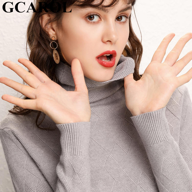 GCAROL New Women Turtleneck Slim Sweater Diamond Lattice Thick Stretch Oversize Jumper High Street OL Basic Knitted Pullover 210218
