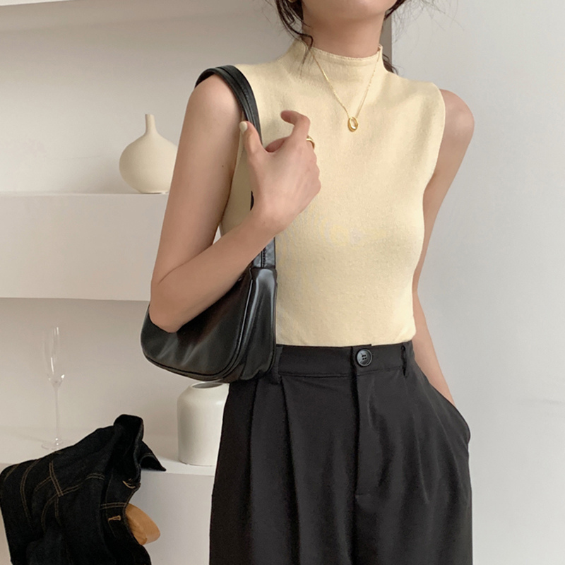 Sexy Knitted Top Summer Turtleneck Tank top Women camisole Blouse Sleeveless Slim Top Female sleveless t-shirt Vest Casual Camis 210308