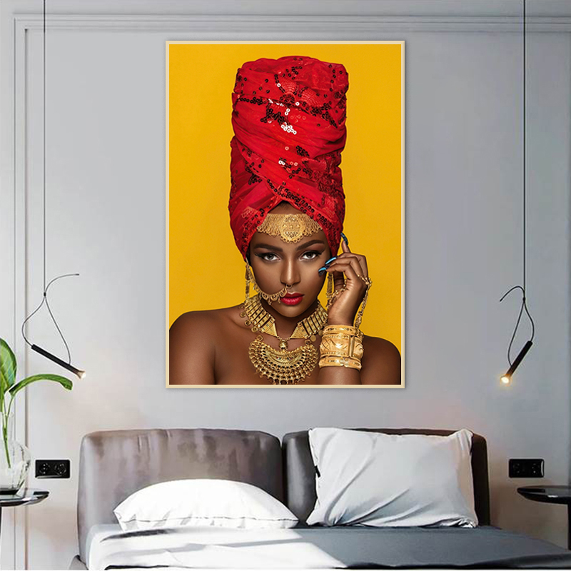 Sexy Nude African Woman Posters and Prints Red Hat Women Print Canvas Painting Yellow Wall Art Cuadros Pictures for Home Design