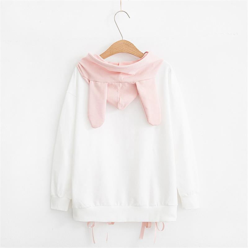 Merry Pretty Women Hooded Sweatshirts Cartoon Print Lace Up Pink Hoodies Sweet Style Girl Long Sleeve Drawstring Cute Pullovers 201217