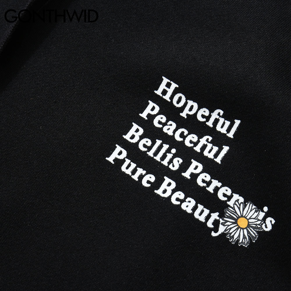 GONTHWID Harajuku Daisy Flowers Print Fleece Hoodies Sweatshirts Streetwear Men Hip Hop Casual Pullover Hooded Tops Fashion 201020