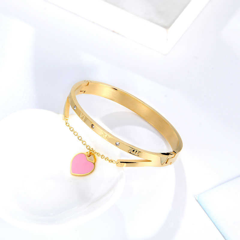 Oval Roman Numeral Bangle Hang Blue and Pink Heart Stainless Steel Woman Bracelet Luxury Brand Bangle Jewelry Q0719
Oval Roman Numeral Bangle Hang Blue and Pink Heart Stainless Steel Woman Bracelet Luxury Brand Bangle Jewelry Q0719