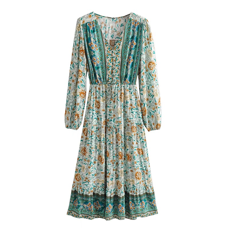 Bohemia Buttons V neck Mint Floral Print BOHO Long Sleeve Dress Woman Adjustable Lacing up Waist Mid Calf Long Holiday Dresses, Red
Bohemia Buttons V neck Mint Floral Print BOHO Long Sleeve Dress Woman Adjustable Lacing up Waist Mid Calf Long Holiday Dresses, Red