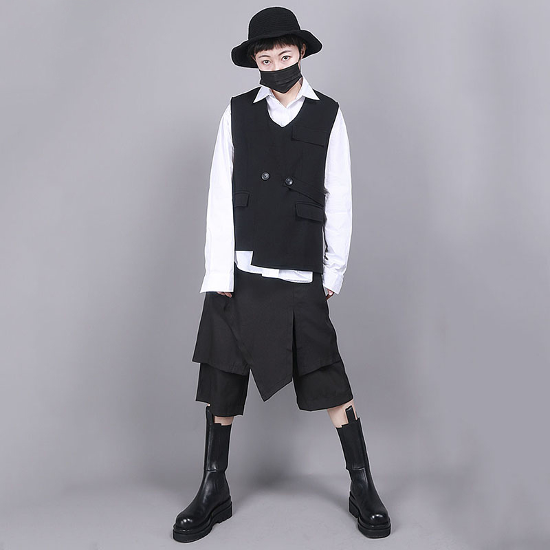 EAM High Elastic Waist Black Split Joint Harem Trousers New Loose Fit Pant Fashion Spring Autumn 1R855 201012