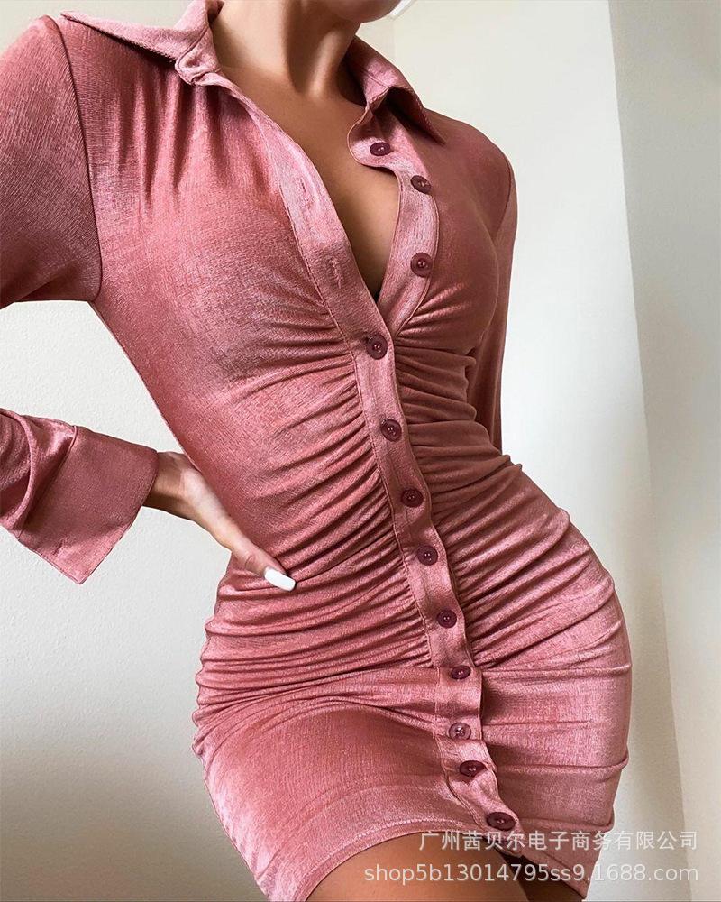 Casual Dresses Women Mini Dress Turn Down Neck High Waist Pleated Button Tight Solid Color Fashion Women, Pink
Casual Dresses Women Mini Dress Turn Down Neck High Waist Pleated Button Tight Solid Color Fashion Women, Pink