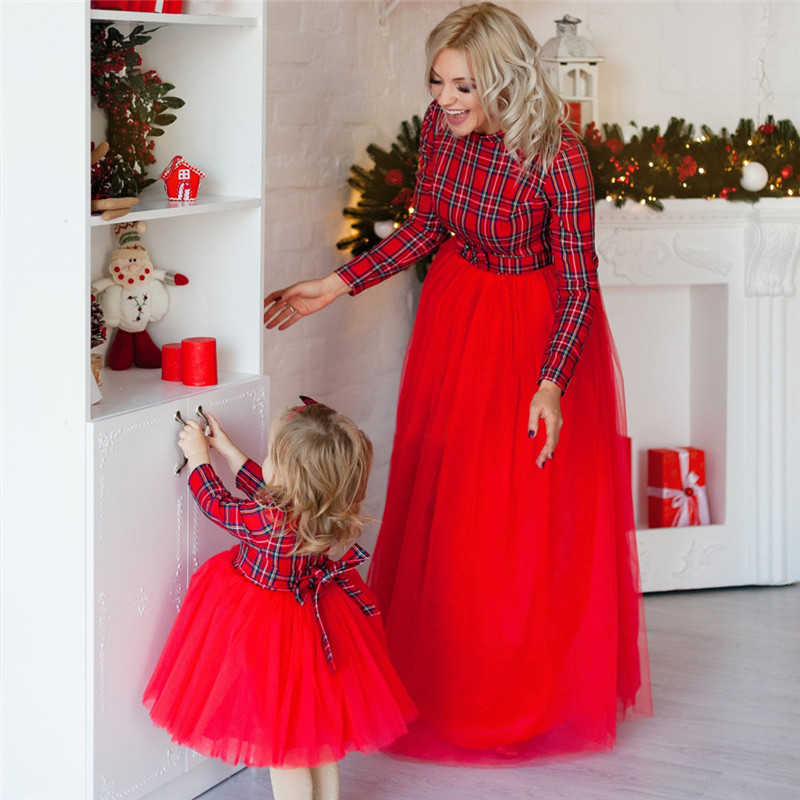 Christmas Mother Daughter Dresses Mommy and Me Family Matching Outfits Clothes Winter Girls Plaid Mom 210724