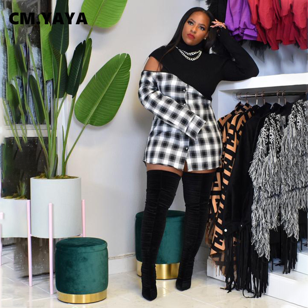 CM.YAYA Women Plaid Patchwork Turtleneck Long Sleeve Blouses Tops Streetwear Fashion Shirts Plus Size -4XL 210226, Black
CM.YAYA Women Plaid Patchwork Turtleneck Long Sleeve Blouses Tops Streetwear Fashion Shirts Plus Size -4XL 210226, Black