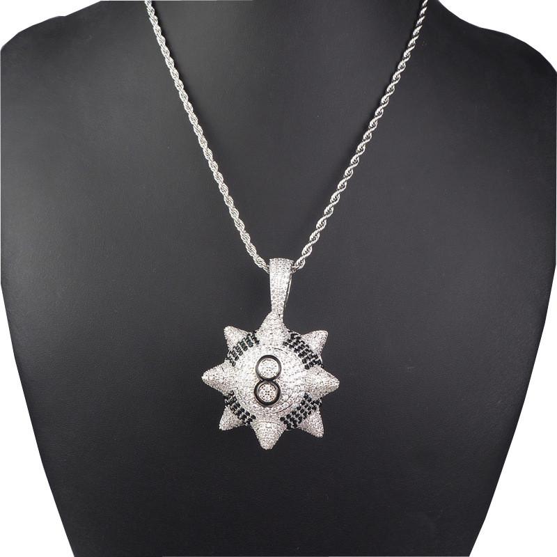 Pendant Necklaces Iced Out Spike Black 8-Ball Billiard Necklace With Miami Cuban Chain Hip Hop Rapper Jewelry Gifts
Pendant Necklaces Iced Out Spike Black 8-Ball Billiard Necklace With Miami Cuban Chain Hip Hop Rapper Jewelry Gifts