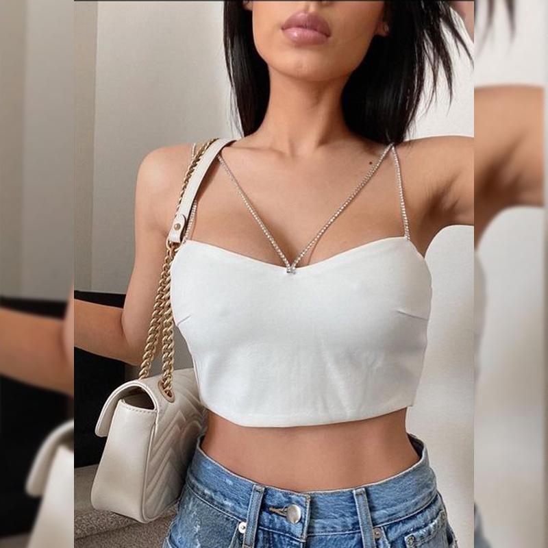 Women' T-Shirt Sexy Crop Cami Tops Trendy Rhinestone Spaghetti Strap Sleeveless Solid Color Camisole, White
Women' T-Shirt Sexy Crop Cami Tops Trendy Rhinestone Spaghetti Strap Sleeveless Solid Color Camisole, White